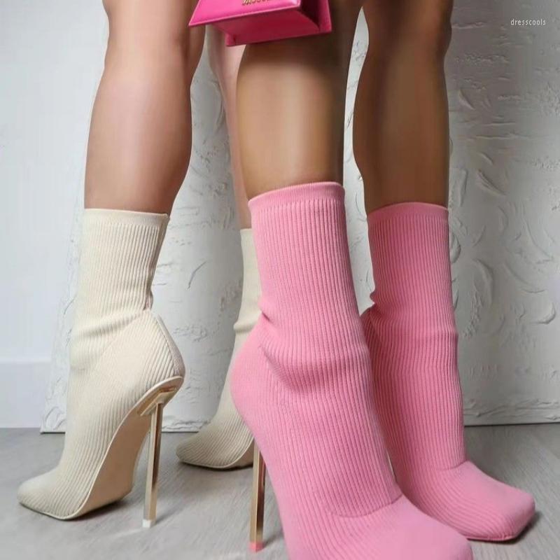 

Sandals Winter Sexy Sock Boots Knitting Stretch High Heels For Women Fashion Shoes 2023 Spring Autumn Ankle Booties Female, White