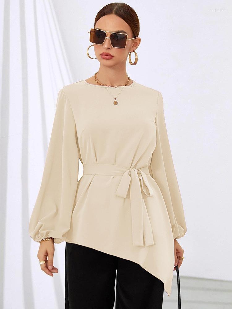 

Women' Blouses DGIRL Women Top T-shirt Irregular Temperament Early Autumn Waist Type Long Sleeve Shirt, Apricot