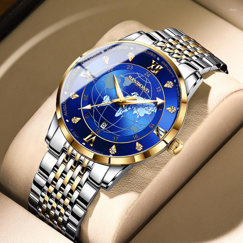 

Wristwatches 2023 Men's Luxury Watch Fashion Casual Earth Luminous Business Quartz Wristwatch Waterproof Men Clock Relogio Masculino Box, Black
