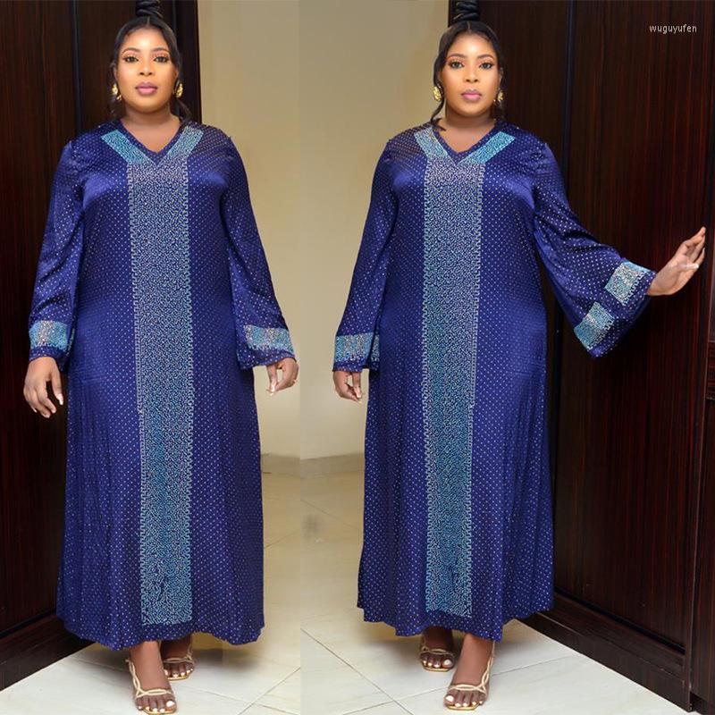 

Ethnic Clothing Muslim Robe Women Diamond V-Neck Trumpet Sleeve Middle East Dubai Long Dress Skirt Arab Big Size 3Xl Casual Clothes