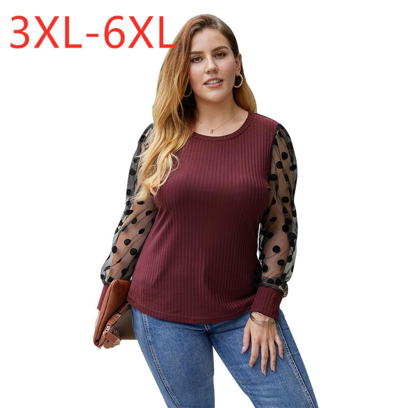 

Women's Blouses & Shirts 2023 Autumn Winter Ladies Plus Size Tops For Women Large Blouse Long Sleeve Slim Red Dot Knit Shirt 3XL  5XL 6XL, Black