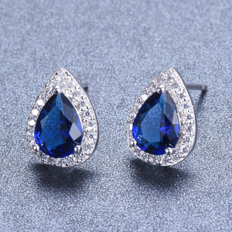 

Stud Earrings Luxury Simple Blue Water Drop For Women Exquisite Crystal Earings Engagement Party Studs Ear Jewelry Girl