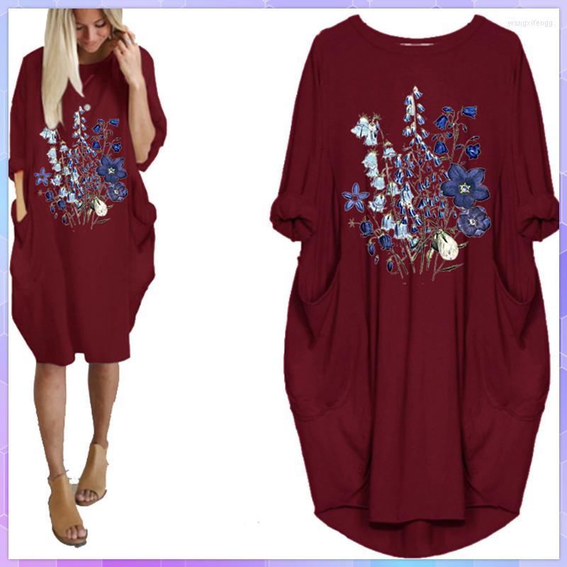

Casual Dresses Floral Women Mini Dress Halloween Easter Skeleton Hand Printed Elegent Loose Vintage Female Vestidos Plus Size