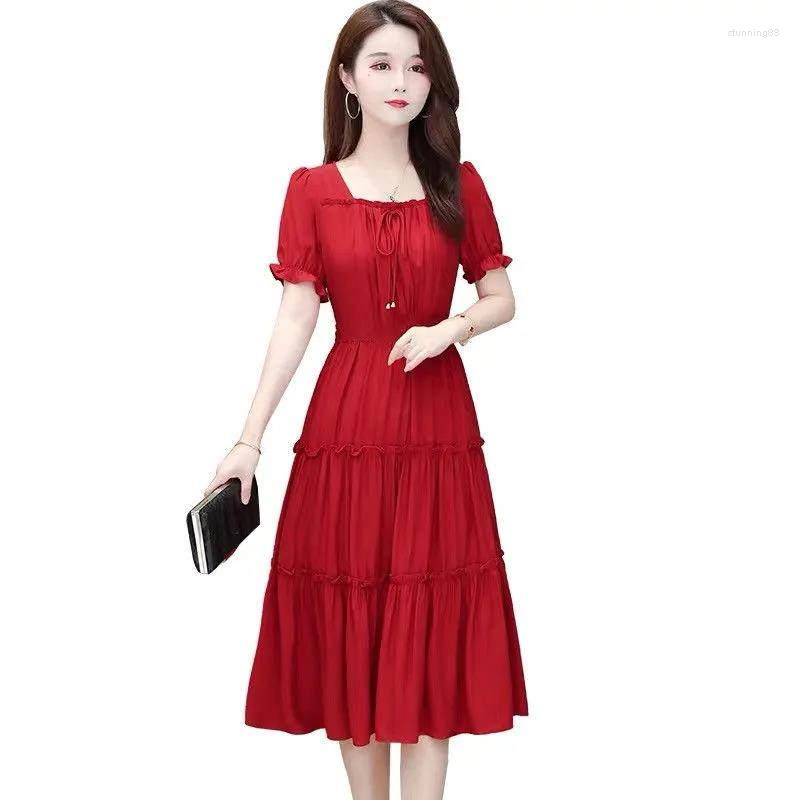 

Casual Dresses Elegant Vintage Print Puff Sleeve Summer Beach Sweet Square Collar Maxi Holiday Long Lady Dress Festa Vestidos 01, Black