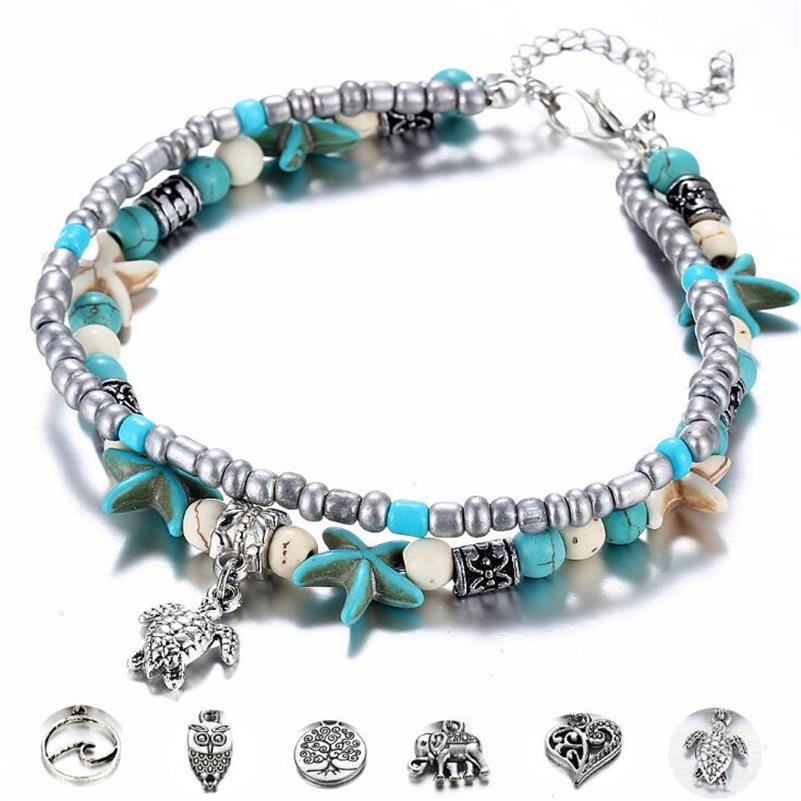 

Double Anklet Conch Starfish Rice Bead Yoga Beach Turtle Pendant Anklet Bracelet GD543228U