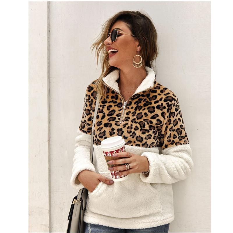 

Women's Hoodies & Sweatshirts 2023 Vintage Zip Up Women Streetwear Patchwork Leopard Print Hoodie Winter Autumn Loose Warm, White