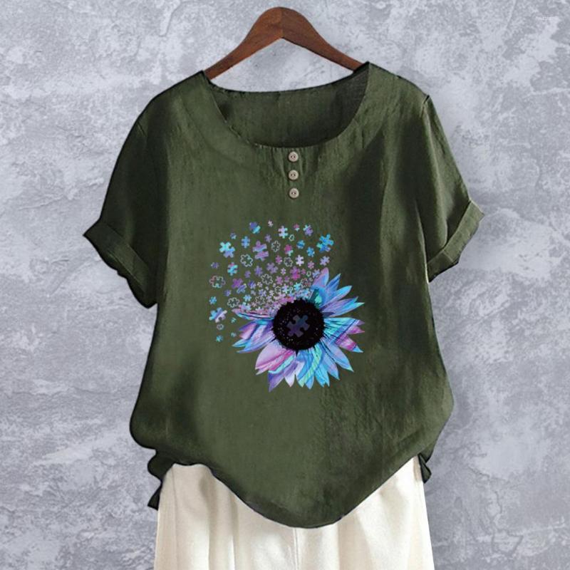 

Women's Blouses Women Cloth Short Sleeve Top Anti-deform Floral Pattern Blouse, Army green