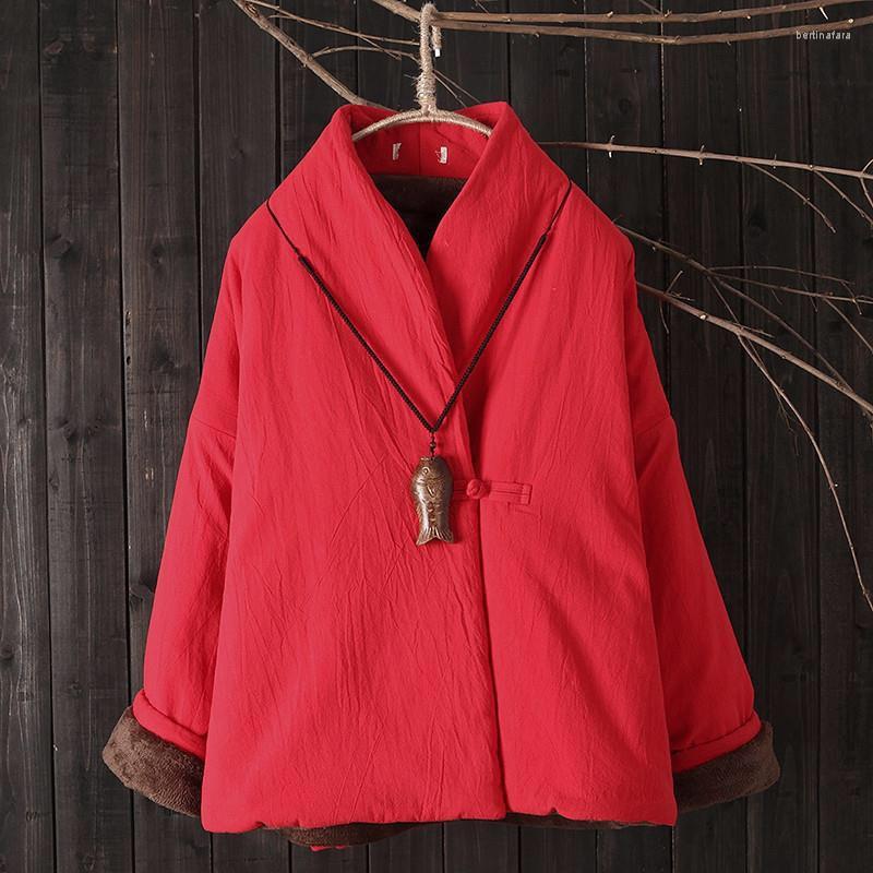 

Ethnic Clothing National Style Vintage Padded Jacket Loose Hanfu Chinese Women Traditional China Cheongsam Top Tang Suit DD729