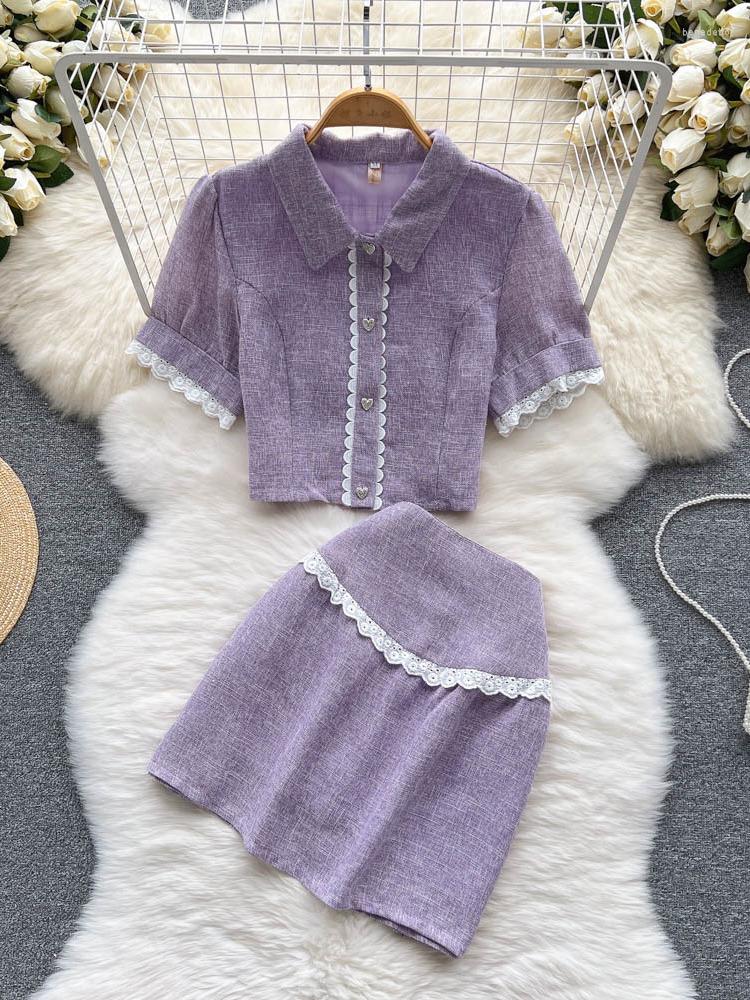 

Work Dresses 2023 Women's Suits Japan Style Small Fragrance Top A-line Skirt Summer Fashion Lace Short Two Piece Set, Black