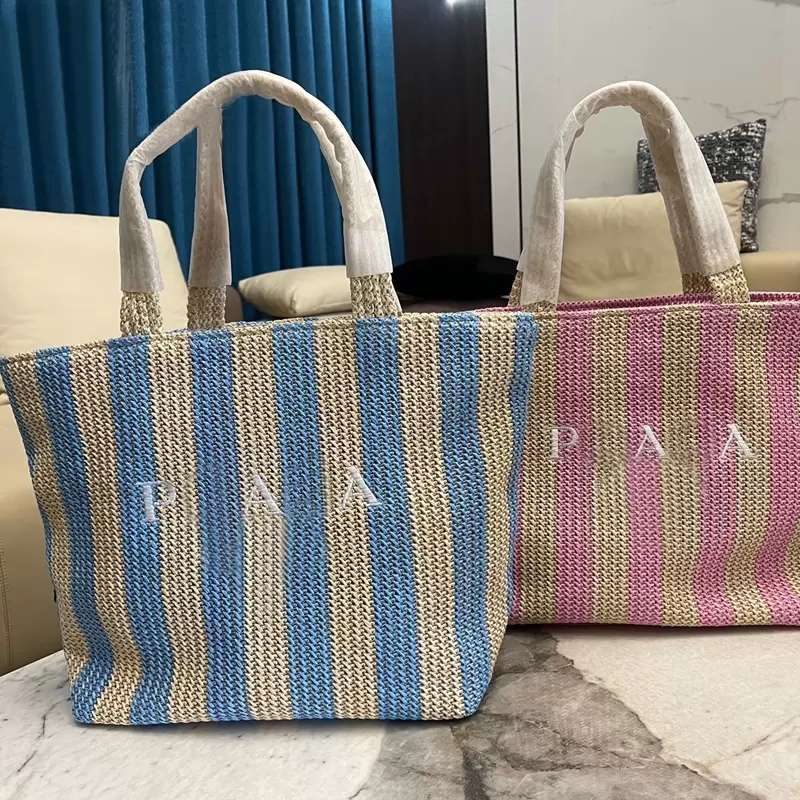 

Womens Summer Beach bag Shouder Bags Genuine Raffia Braided Embroidered Letters Totes Luxury Designer Women Handbags Shopping Outdoor Handbag Triangle Badge bag, Customize