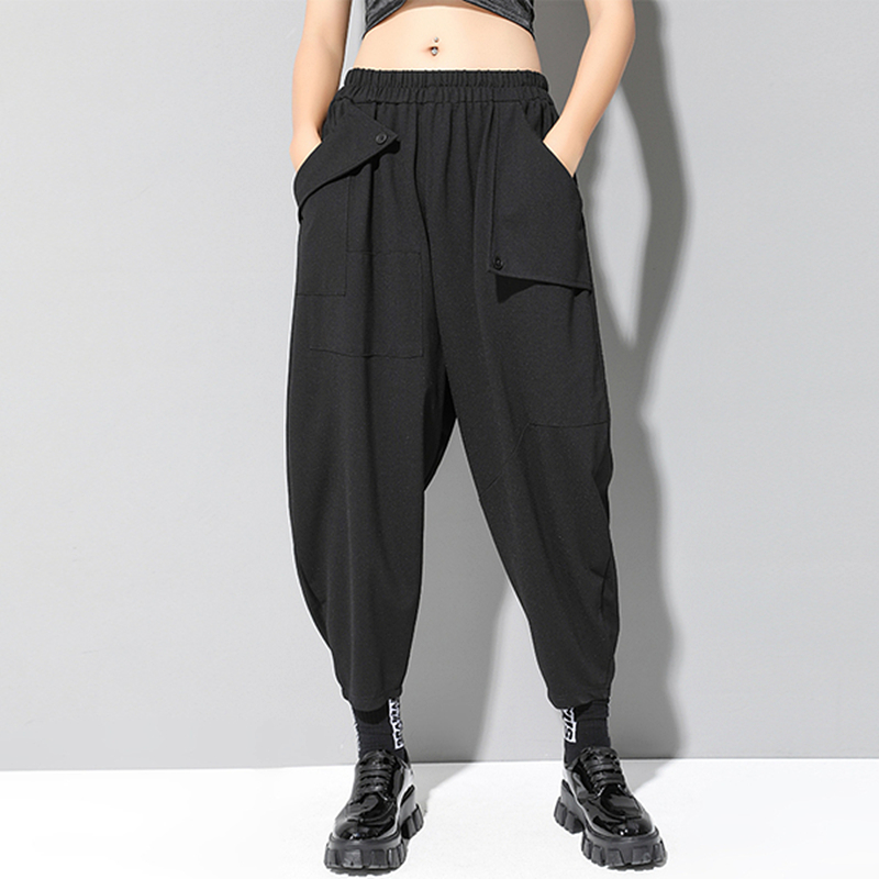 

Women's Pants & Capris Black High Waist Harem Loose Casual Elastic Spliced Pocket Trousers Women Fashion Korean Spring Autumn 2023Women's