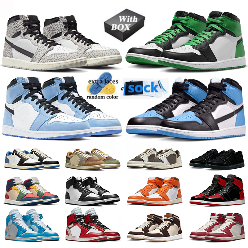 

Jumpman 1 Retro 1s Basketball Shoes Men White Cement Space Jam High Unc Toe University Blue Lucky Green Panda OG Dark Mocha Mid Dutch Green Denim Sneakers Trainers, 36-47 black white