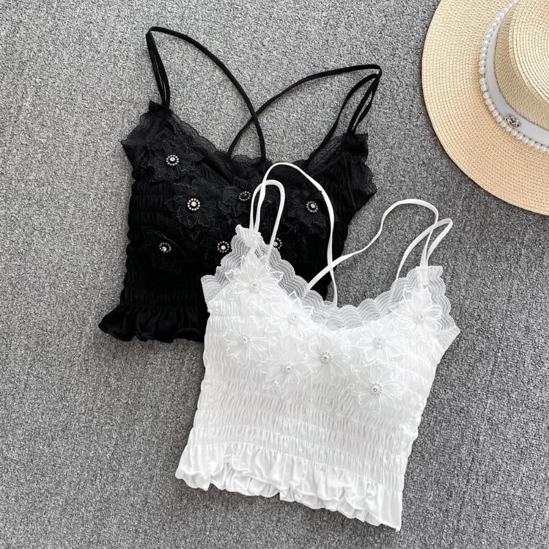 

Women's Tanks Pure Wind Design Sense With Chest Pad Diamond-encrusted Three-dimensional Flower Slim-fit Suspender Vest Top, Black
