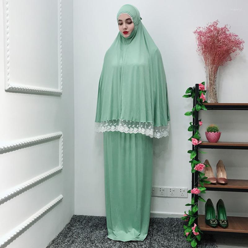 

Ethnic Clothing Women's Prayer Garment Muslim 2 Piece Lace Hijabs Dress Abaya Bat Robe Ramadan Islamic Dubai Arab Gown Praying Kaftan