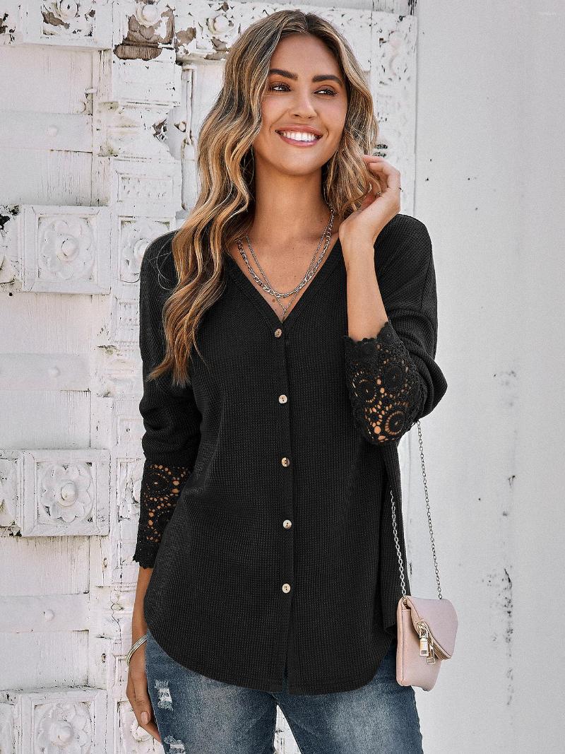 

Women' Blouses DGIRL Autumn Winter T-shirt Top Women Casual Fashion V-neck Single Breasted Long Sleeve Solid Color Shirt, Army green