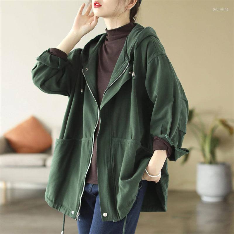

Women's Trench Coats Oversized Women's Windbreaker Jacket 2023 Spring Hooded Loose Literary Artistic Versatility Korean Version Slim, Green