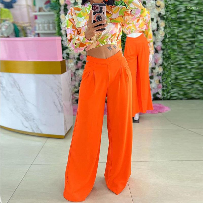 

Women' Two Piece Pants Sets Womens Outifits 2023 Autumn Fashion Print Lapel Long Sleeve Crop Top & Solid Color Hollow Casual Set