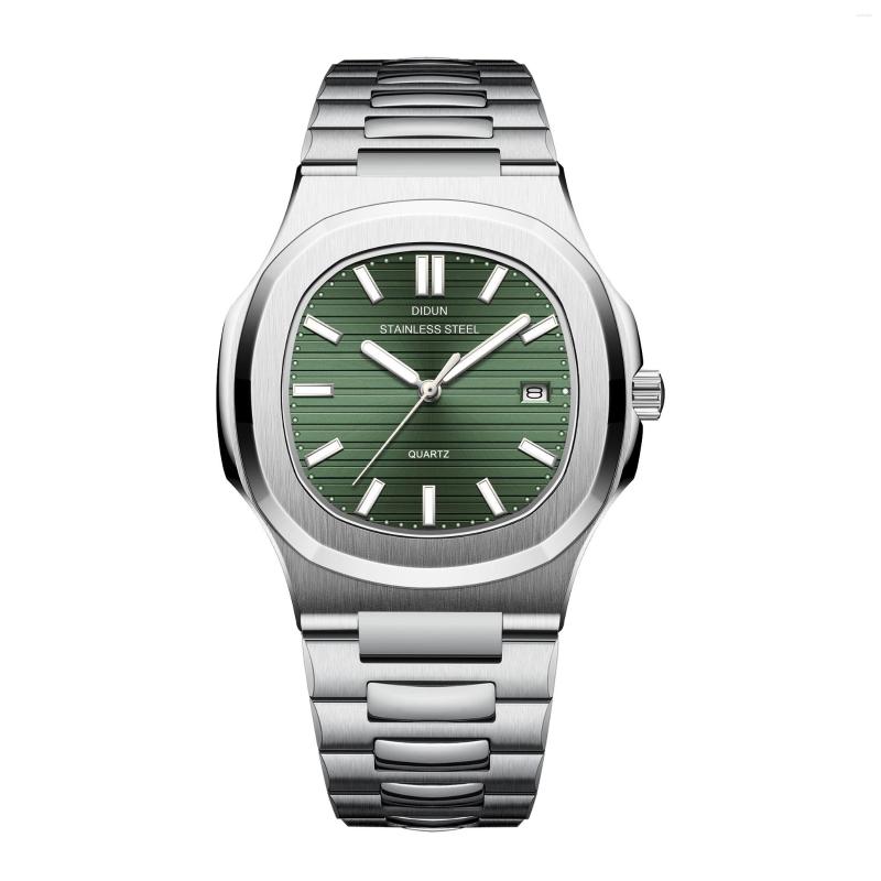 

Wristwatches DIDUN Watch Mens Top Stainless Steel Japan Quartz Chronograph Male Clock Shockproof Waterproof Wristwatch, Silver