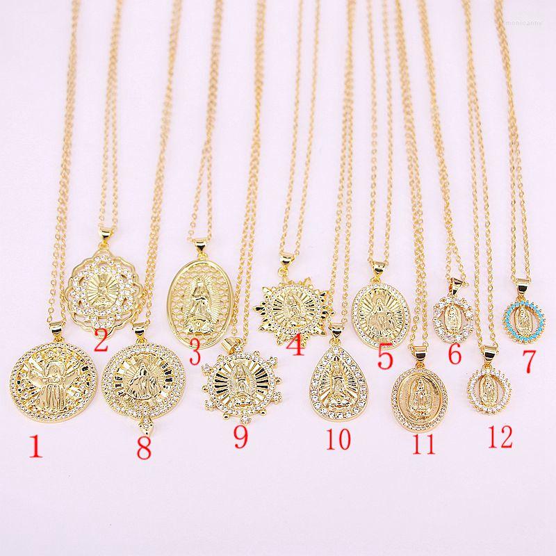 

Pendant Necklaces 10Pcs Long Chain Virgin Mary Jesus Zircon Necklace Fashion Clavicle Choker Religion Jewelry Gifts For Women Men