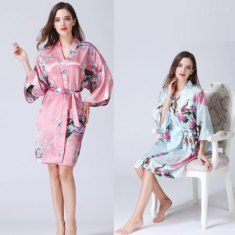 

Women's Sleepwear 2023 Spring & Summer Ladies Silk Satin Sleep Robe Kinomo Style Sweet Homerwear Women Comfort Thin Loose Poplin, Champagne