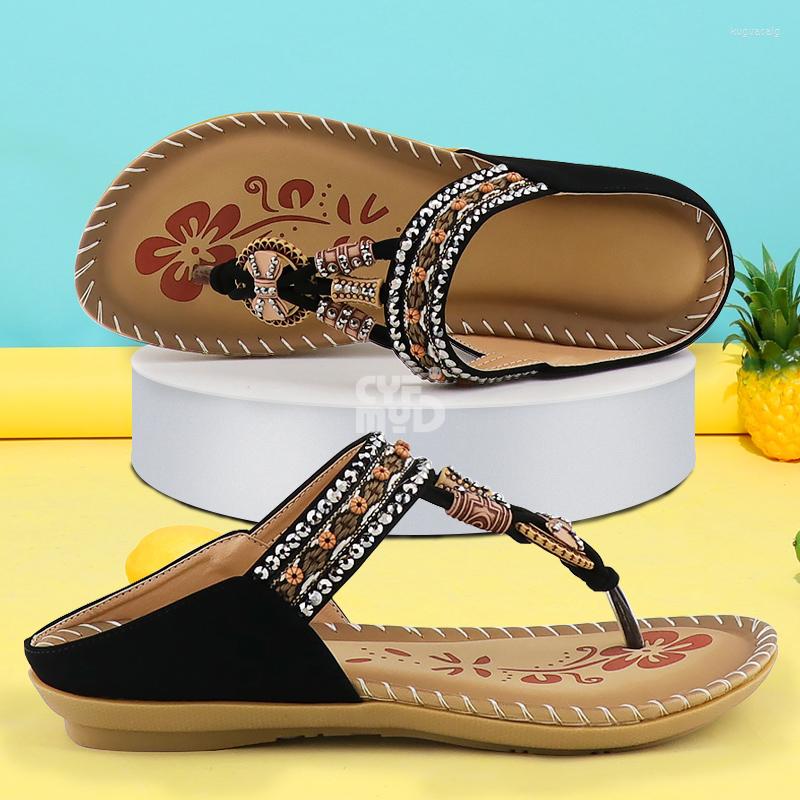 

Sandals Women's Fashion Floral Printing Flip Flops Ladies Holidays Beach Slippers String Bead Wedge Shoes Summer 2023, Black