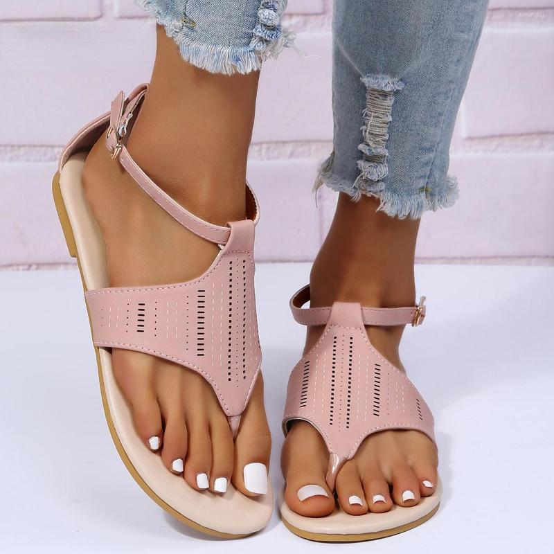 

Sandals Ladies 2023 Summer Fashion Casual Hollow Buckle Strap Roman Flat Women Sandalias, White