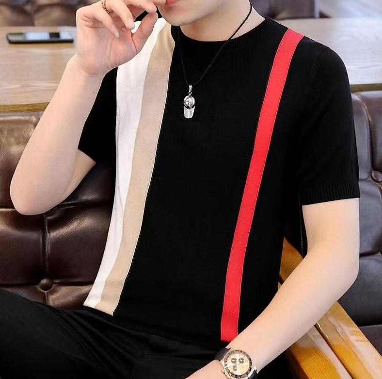 

Men's T-Shirts Style V Neck Solid Knitted T Shirts Short Sleeve Breathable Ice Silk Slim Fit Casual Tee Shirt Homme 3XL, 11