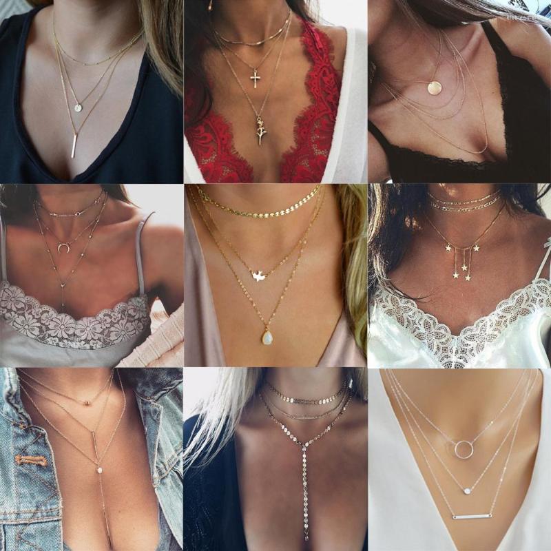 

Chains Multilayer Crystal Moon Necklaces & Pendants For Women Vintage Charm Choker Necklace 2023 Bohemian Jewelry