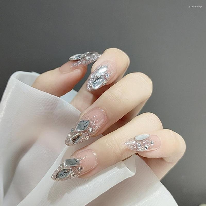 

False Nails Ly 24PCS Long Press On Cute Rhinestones Design Fake Full Coverage Manicure Salon DIY Art Artificial, Jelly glue