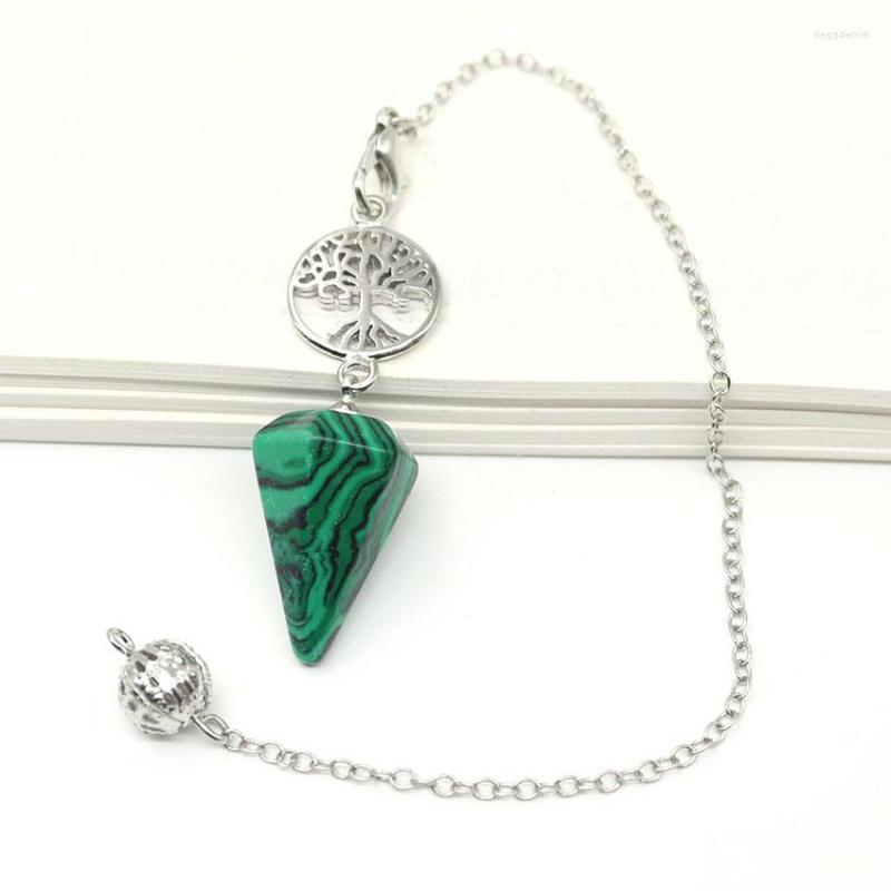 

Pendant Necklaces Silver Plated Labradorite Hexagon Pyramid With Tree Of Life Malachite Stone Link Chain Jewelry