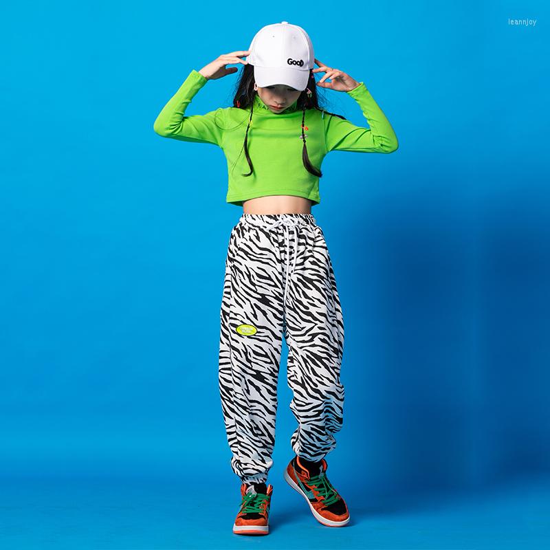 

Stage Wear Kids Festival Cool Hip Hop Clothing Sweatshirt Crop Tops Zebra Cargo Pants For Girl Jazz Dance Costume Clothes