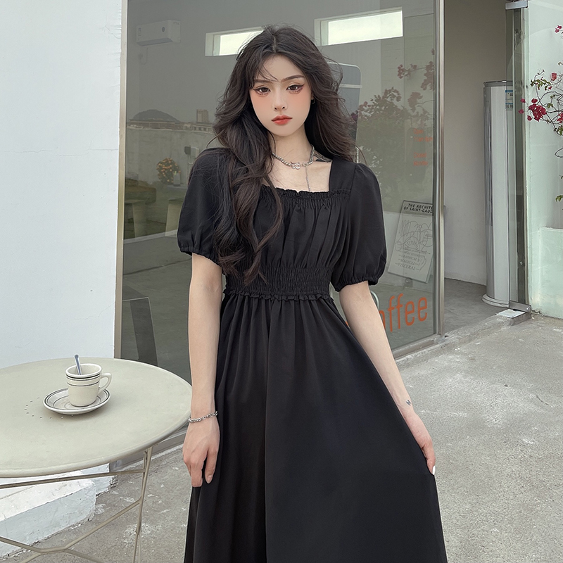 

Casual Dresses y2k Dress Women Elegant Gothic Vintage Black Casual Princess Party Midi Dress Office Lady Korean Fashion Short Sleeve Summer 230316