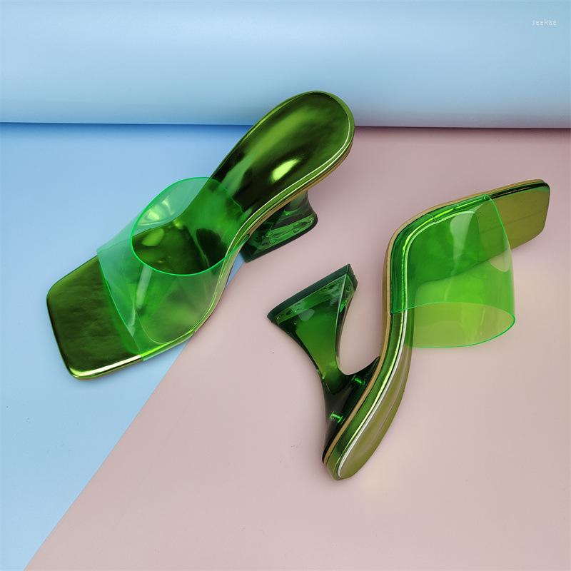 

Slippers PVC Transparent Open Toe Slides Women Fashion Colorful Crystal Heel Candy Colors Summer Shoes Slipper, Green