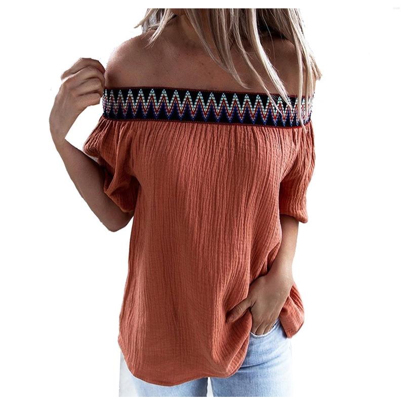 

Women's T Shirts 60# Shirt Women Summer Harajuku Short Sleeve One Word Collar Off Shoulder Top Tunic Street Korean Clothes, Orange