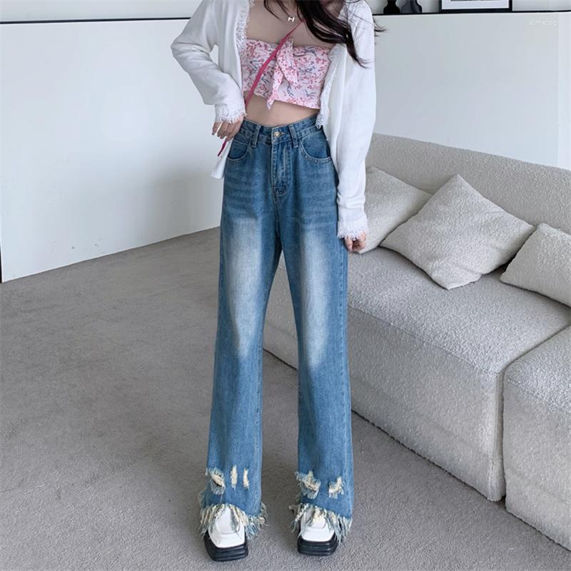 

Women's Jeans Gothic Streetwear Tassel Long Women Hole Spring Autumn Harajuku Vintage High Waist Baggy Denim Pants Trousers Female, Blue