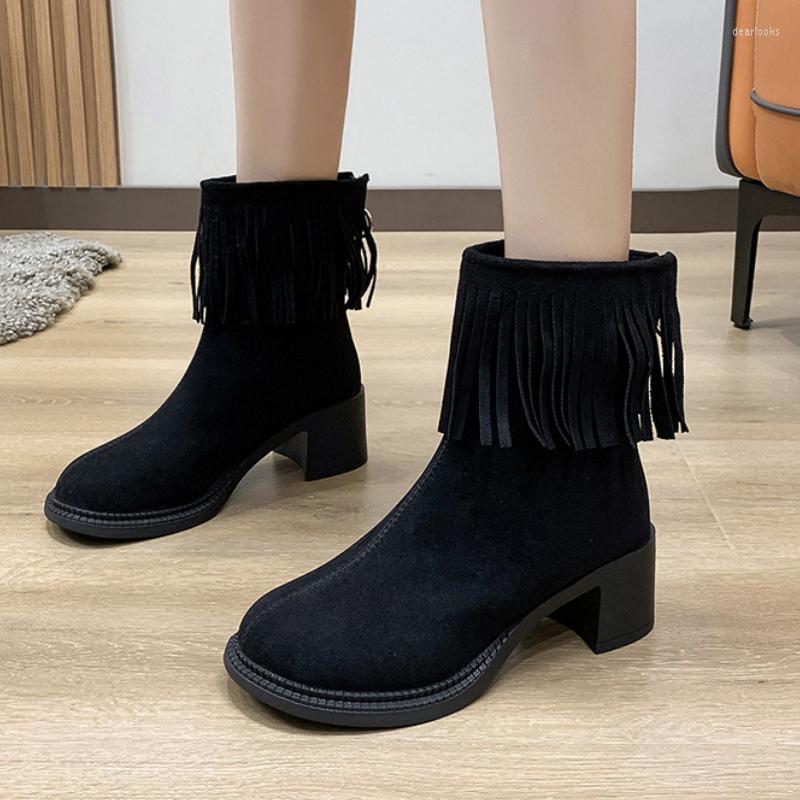 

Sandals 2023 Winter Women Boots High Heels Heeled Cowboy Ankle Autumn Fashion Round Toes Heel Stiletto Female Shoes, Black