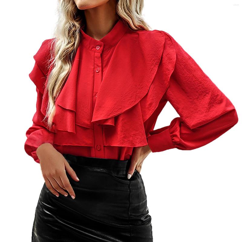 

Women' Blouses Fashion Korean White Blouse Women Blusas Stand Neck Chiffon Shirts Long Sleeve Ruffles Lace Vintage Elegant Femme Tops, Black