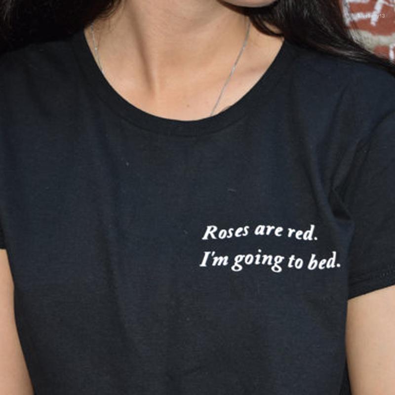 

Women's T Shirts Roses Are Red I Am Going To Bed Pocket T-shirt Casual 90s Black Grunge Tshirt High Quality Women Summer Tee Shirt Top, Olive-black text