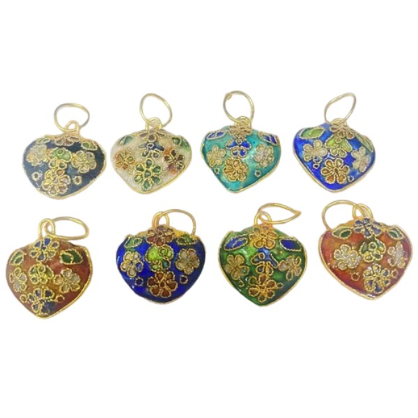 

Cloisonne Enamel Filigree Love Heart Charms for Bracelets Necklaces Pendants DIY Jewelry Making Supplier Traditional Handcraft 10pcs /lot