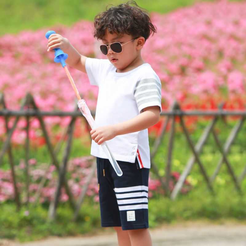 

a Family of Three Parent-child Summer Suits for Boys and Girls Tb Thom Trendy Short-sleeved T-shirt with Handsome Shorts