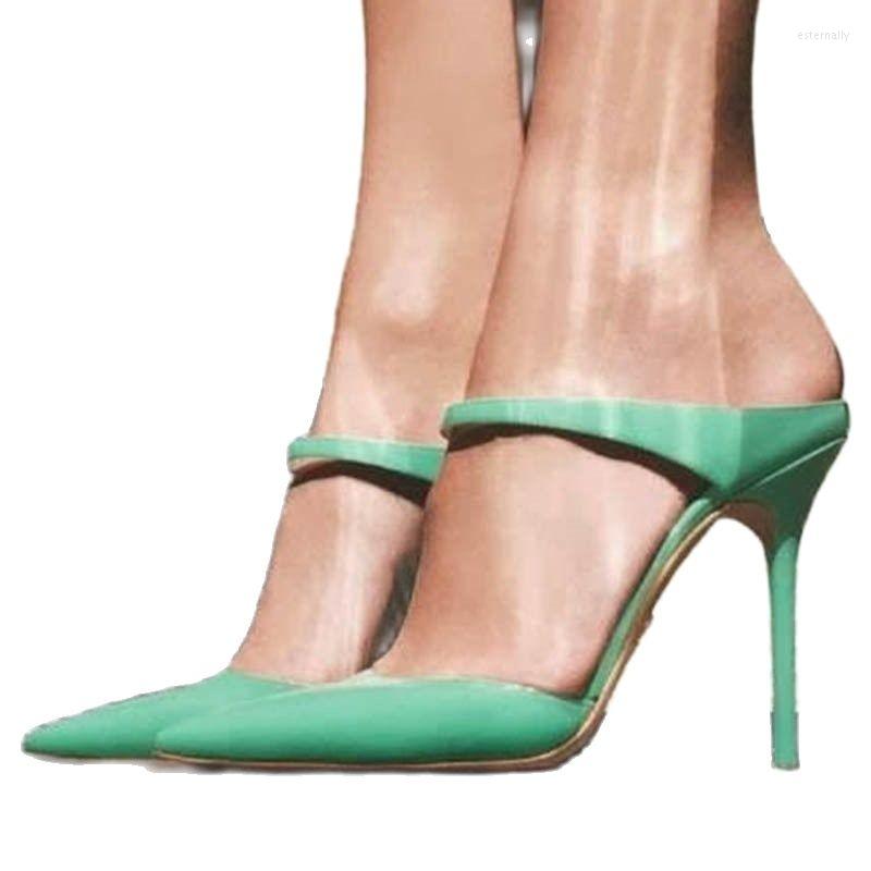 

Dress Shoes Green Heeled Mules Sandals Est Elegant Slip On Pointed Toe Pumps High Thin Heels Casaul Princess Wedding Summer