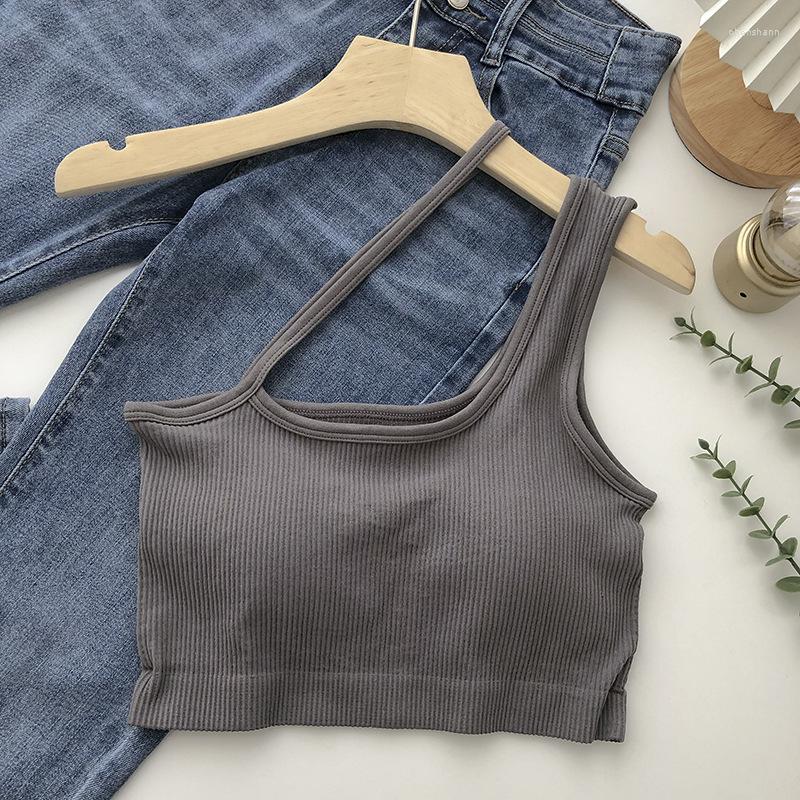 

Women's Tanks Sexy Tops For Womens Crop Top Woman Solid Color Tank Oblique Shoulder Sleeveless Camis Women 2023 Omighty, Black