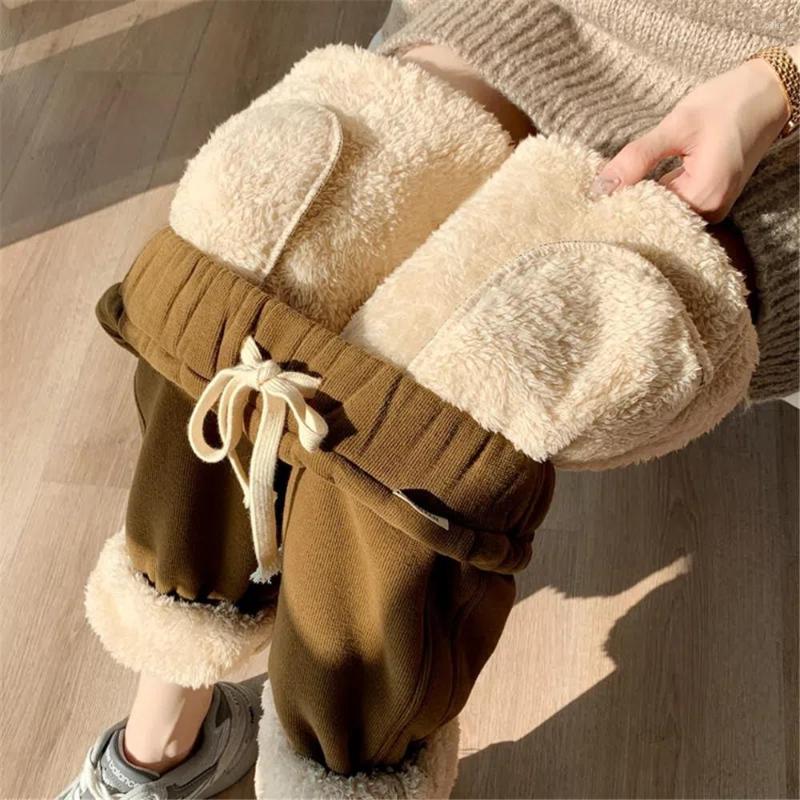 

Women's Pants Plush Thick Wide Leg 2023 Winter Warm Casual Sports Fleece Trousers Korean High Waist Loose Straight Women, Black