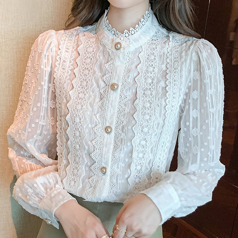 

Women' Blouses Shirts Autumn Women White Lace Blouse Shirt Women Tops Long Sleeve Blouse Women Blusas Mujer De Moda Blouses Femme Shirts E382 230316