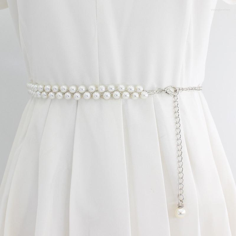 

Belts Elegant Fashion Pearl Waist Chain Ladies Thin Waistband Dress Skirt Sweater Belt Decoration Clothing Supplies Accessories, Silver