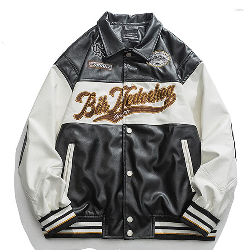 

Men's Jackets Unisex Women Varsity University Coat High Street Patchwork Letter Embroidery PU Leather Men Motorcycle Baseball Bomber Jacket, Blue
