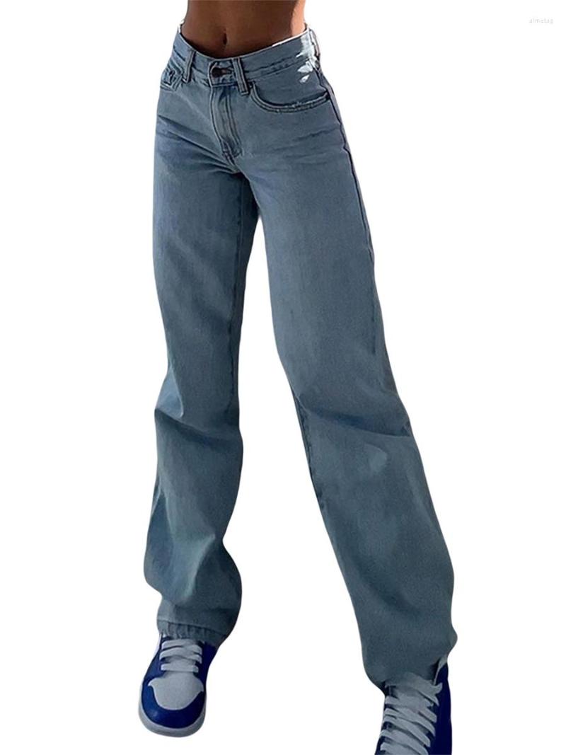 

Women' Jeans Women High Waist Straight Denim Pants Side Pockets Ripped Cutout Boyfriends Y2k Streetwear Vintage Loose, A-grey