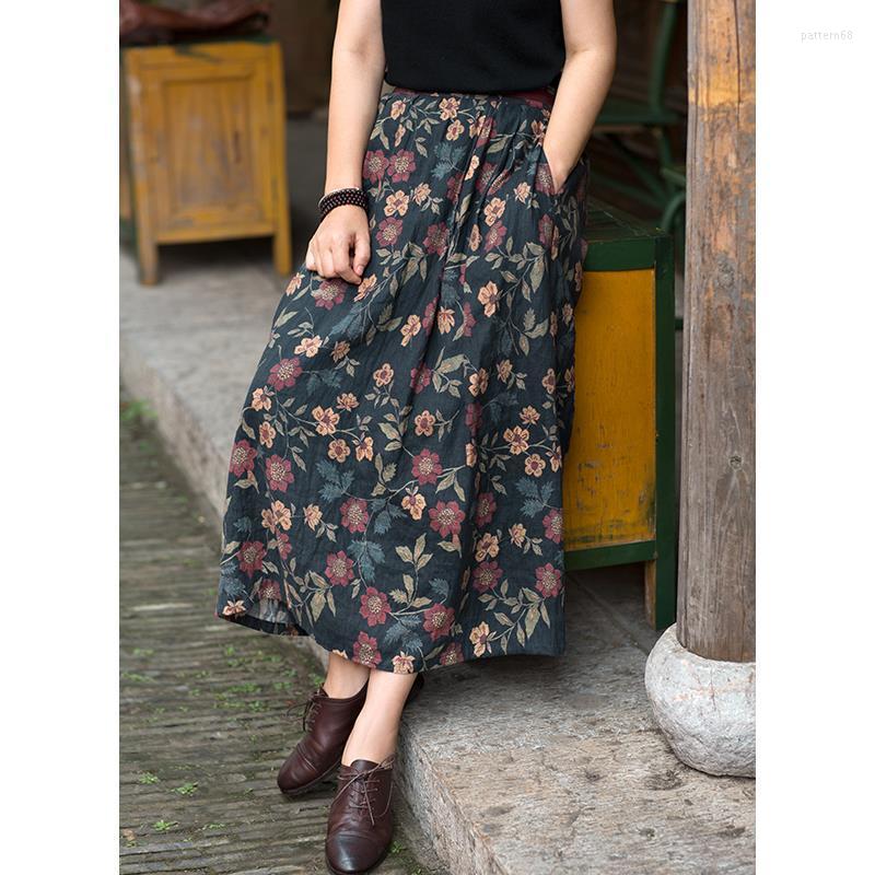 

Skirts National Style High-waisted Skirt Female 2023 Floral Casual Mid-length Swing High Grade Drape Feeling Top, Mixed