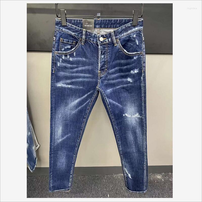 

Men's Jeans Trend Casual Men's Hole Paint Straight Denim Pants Street Style Clothing 078#, 078