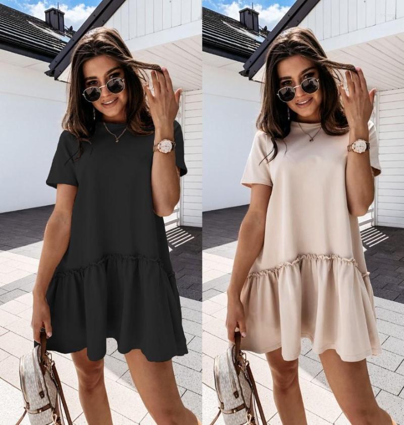 

Casual Dresses Women Mid Waist Hedging Loose Ruffled Large Swing Dress Summer 2023 Street Stitching Modal Solid Color Lady Vestidos, Ds1009-white